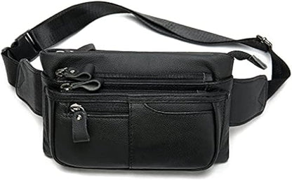 Hebetag Leather Waist Pack Fanny Bag for Men Women Outdoor Travel Sports Running Walking Hiking Hip Bum Belt Slim Cell Phone Purse Casual Waist Wallet Pouch (#05Black)