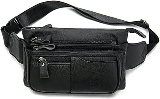 Hebetag Leather Waist Pack Fanny Bag for Men Women Outdoor Travel Sports Running Walking Hiking Hip Bum Belt Slim Cell Phone Purse Casual Waist Wallet Pouch (#05Black)