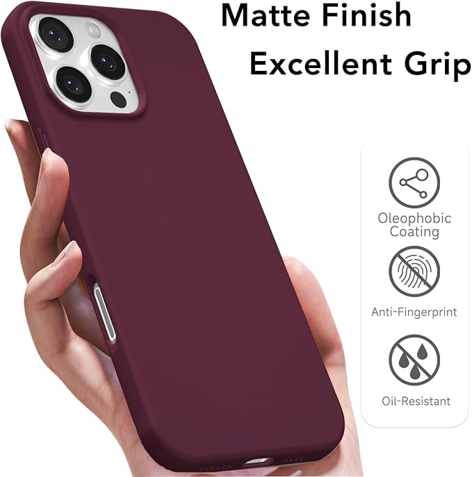 for iPhone 16 Pro Case Silicone Compatible with Magsafe Case, Ultra Slim Thin Magnetic Phone Cases Mag Safe, Cute Soft Rubber Gel Matte Plain Wireless Charging Cover for Women, Burgundy Maroon