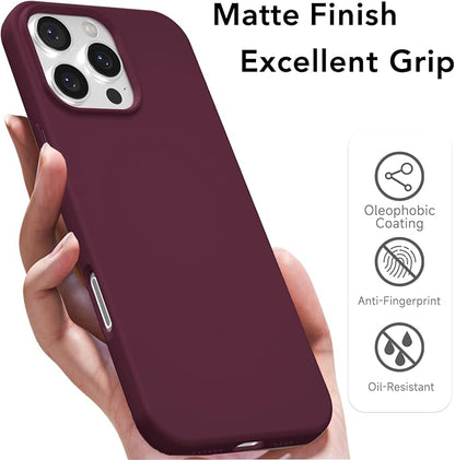 for iPhone 16 Pro Case Silicone Compatible with Magsafe Case, Ultra Slim Thin Magnetic Phone Cases Mag Safe, Cute Soft Rubber Gel Matte Plain Wireless Charging Cover for Women, Burgundy Maroon