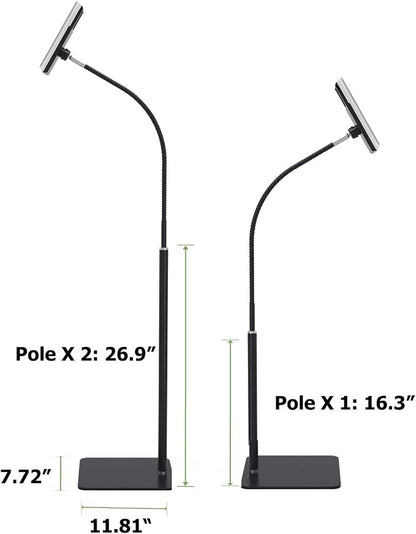 Tablet Floor Stand with Flexible Gooseneck and Stable Aluminum Base Suitable for 3.5” - 10.6” Smart Phone & Tablet Black