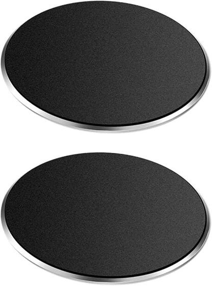 Replacement Metal Plates Set for Magnetic Car Phone Holders, Wall & Air Vent Mounts, Cases, Magnets. Kit of 2 Matte Black Round Iron Discs without Holes. 3M Adhesive Backing. Steel Disks 2 Pack.