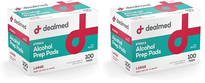 Dealmed Alcohol Prep Pads – 100 Count Large Latex-Free Gamma Sterilized Antiseptic Wipes, Wound Care Products for First Aid Kits, Home, and Medical Facilities (Pack of 2)