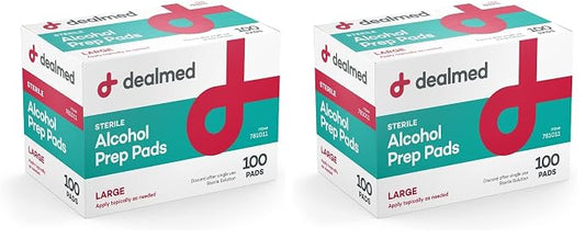 Dealmed Alcohol Prep Pads – 100 Count Large Latex-Free Gamma Sterilized Antiseptic Wipes, Wound Care Products for First Aid Kits, Home, and Medical Facilities (Pack of 2)