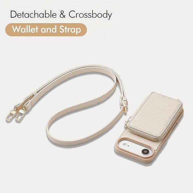 ZVE for iPhone Air Case Wallet 6.5 Inch, RFID Blocking Crossbody Leather Phone Cover with Card Holder Beige