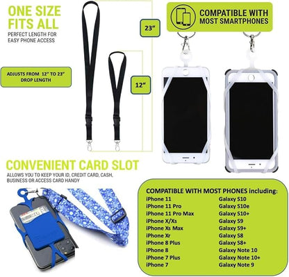Gear Beast Cell Phone Lanyard with Adjustable Neck Strap Compatible with iPhone Galaxy & Most Smartphones, Silicone Phone Holder with Card Pocket and Adjustable Satin Polyester Lanyard