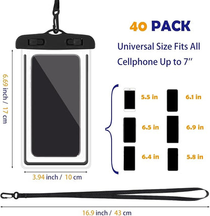 Flutesan 40 Pack Universal Clear Waterproof Phone Pouch Cell Phone Pouch Dry Bag Waterproof Cases Bag with Lanyard for Outdoor Sport Water Games Protect, up to 7 Inches(Multicolor)