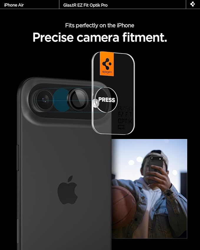 Spigen Camera Lens Screen Protector [GlasTR EZ Fit Optik Pro] Designed for iPhone Air [Case Friendly] - Black [2 Pack]