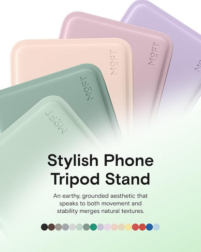 MOFT Phone Stand, Magnetic Phone Tripod Stand Stain-Resistant MOVAS Leather & Angle Adjustment & Strong Magnets Tripod for iPhone 17/16/15/14/13/12 (Included Metal Ring)-Peach Pink