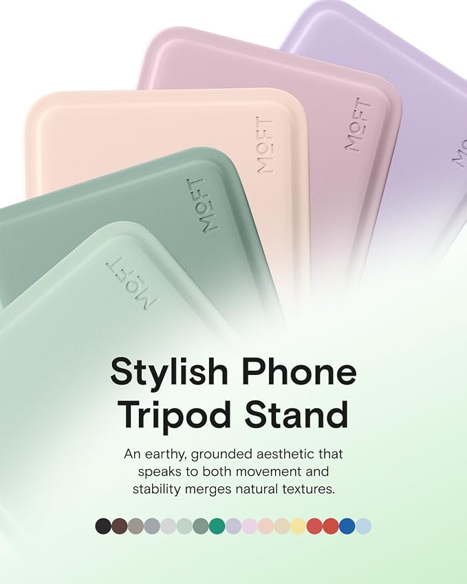 MOFT Phone Stand, Magnetic Phone Tripod Stand Stain-Resistant MOVAS Leather & Angle Adjustment & Strong Magnets Tripod for iPhone 17/16/15/14/13/12 (Included Metal Ring)-Peony
