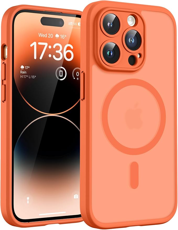 TOCOL for Phone 14 Pro Case, Compatible with Magsafe Charger, Full Camera Protection, Drop Protection, Translucent Matte Phone Case for iPhone 14 Pro 6.1 inch (Orange)