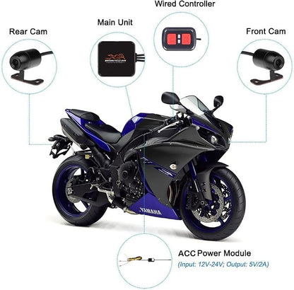 VSYSTO WiFi Motorcycle Dash Cam, 2 Channels 130° Wide Angle Lens Starlight Night Vision Front & Rear HD 1080P Camera Motorbike DVR System, G-Sensor, Loop Recording (Black-D6L)