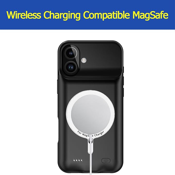 Battery Case for iPhone 16 Plus, Enhanced 12000mAh Portable Protective Wireless Charging Case Support Carplay Compatible with iPhone 16 Plus (6.7 inch) Rechargeable Battery Charger (Black)