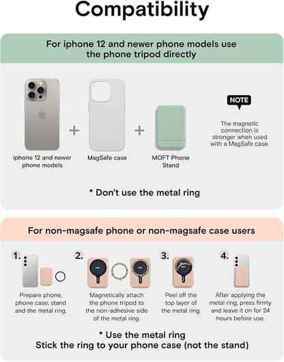 MOFT Phone Tripod Wallet for iPhone, Mulit-Angles, Lightweight Phone Stand, MOVAS Vegan Leather Magnetic Wallet, Strong Magnets, NFC Card Holder,Travel Essential, Peppemint (with Card Slot)