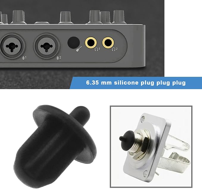 The Lord of the Tools 20Pcs 6.35mm Silicone Anti Dust Plugs Socket Dust Cover Anti Dust Jack Plug Stopper Cap Accessories for Amplifier DVD Karaoke Black