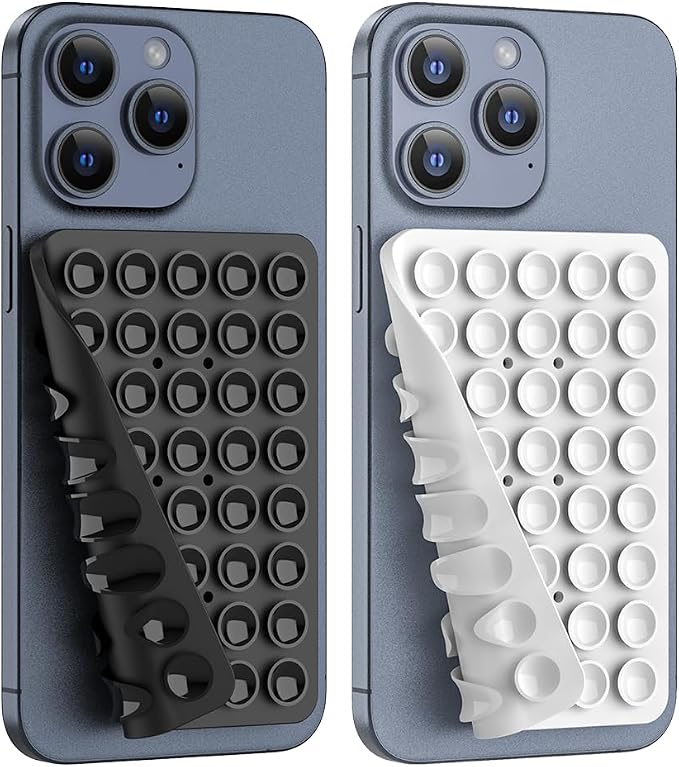 Double Sided Silicone Suction Phone Holder Mount, Silicon Accessory for iPhone and Android, Hands-Free Mirror Shower Phone Holder, TikTok Videos and Selfies (Black+White)