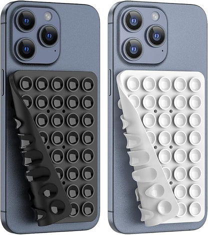 Double Sided Silicone Suction Phone Holder Mount, Silicon Accessory for iPhone and Android, Hands-Free Mirror Shower Phone Holder, TikTok Videos and Selfies (Black+White)