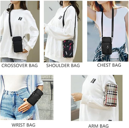 Cell Phone Armband Bag Purse with Crossover Body Shoulder Strap for Samsung Galaxy Z Fold 3 S22 Ultra S21 FE A03S A12 A32 5G A42 5G A52 5G A72 XCover Pro, Moto E G Pure Play G9 Power Pixel 6 (Feather)