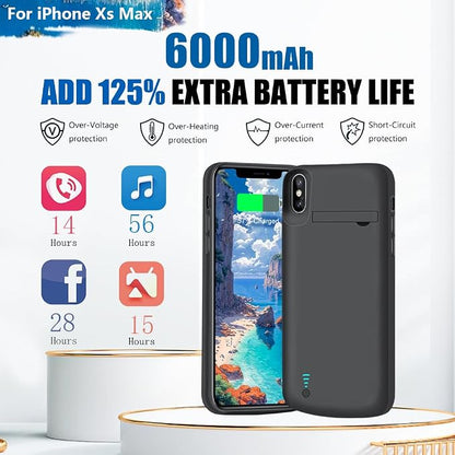 [New Battery Case for iPhone Xs Max, 6000mAh Rechargeable Extended Battery Charging Charger Case (6.5 Inches) Black