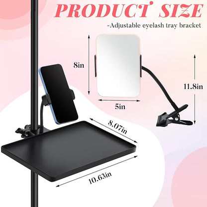 Saillong Adjustable Lash Tray Holder for Ring Light Tray 10.6" x 8" Lash Trays Organizer with Phone Holder, Makeup Mirror and Mirror Clip for Salon or Home Use Eyelash Extensions Supplies