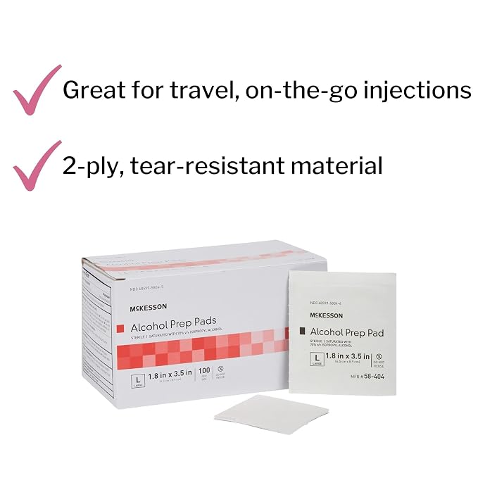 McKesson Alcohol Prep Pads [Pack of 1000] 70% Isopropyl, Individually Wrapped Wipes, Sterile, Medical-Grade, First Aid, Large, 100 Count, 10 Boxes