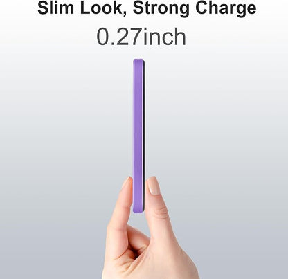 Magnetic Portable Charger 5000mAh, 15W Ultra Slim Wireless Portable Charger, Fast Charging for iPhone 17/16/15/14/13/12 Pro/Pro Max/Plus, Metal Shell, USB-C Cable to Charge Other Phones (Purple)