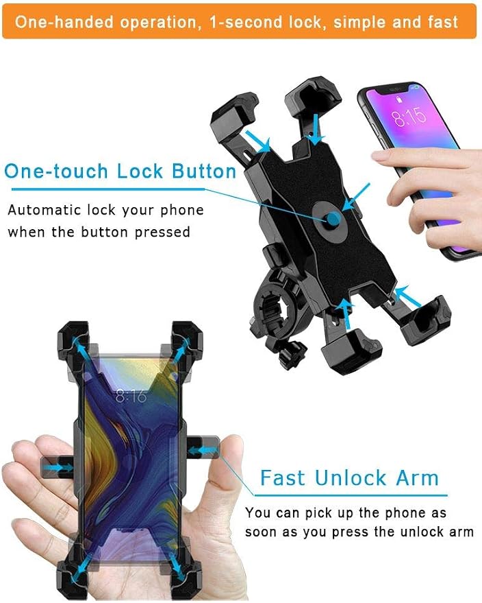 2025 Upgraded Bike Phone Mount, Easy Install and Quick Release Bicycle - Motorcycle Handlebar Phone Mount Holder, Bike Phone Holder for iPhone and More 4.7-6.8 inch Cell Phone