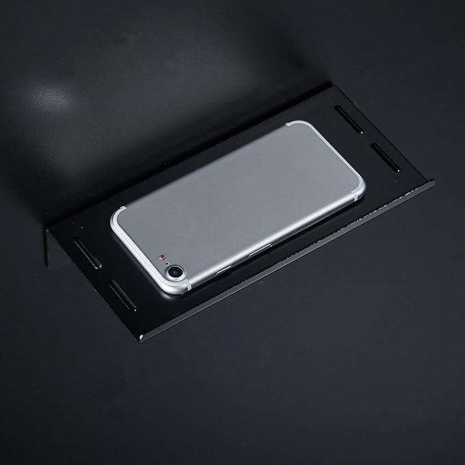 Bathroom Small Cell Phone Shelf Stainless Steel Anti-Slip Phone Holder Stand Wall Mounted for Small Speaker Smartphone Baby Wipes, Matte Black