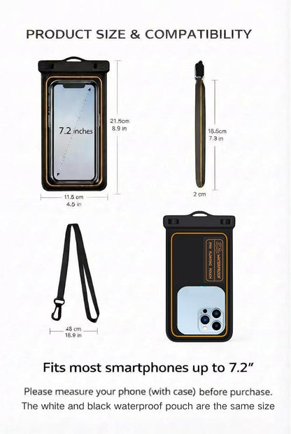 2-Pack IPX8 Floating Waterproof Phone Pouch, Dry Bag with Lanyard, Fits up to 7.2”, Compatible with iPhone 16/15/14/13 Pro Max, Galaxy S25/S24 Ultra, Pixel for Snorkeling, Kayaking(Black-Black)