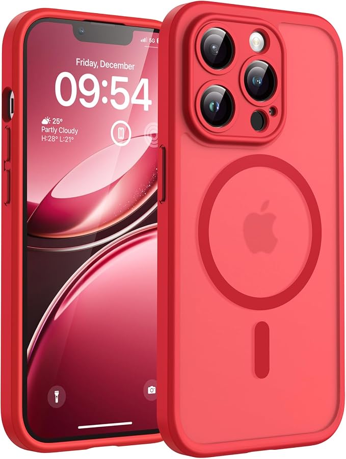 TOCOL for iPhone 13 Pro Max Case, Compatible with Magsafe Charger, Full Camera Protection, Translucent Matte for iPhone 13 Pro Max iPhone Case 6.7 inch (Red)
