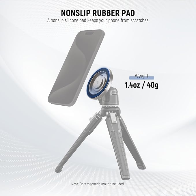 NEEWER Magnetic Phone Tripod Stand Mount Adapter with Adhesive Metal Ring 1/4" Thread Accessories Compatible with MagSafe iPhone 16 Pro Max 15 14 13 12 Selfie Stick Holder for Video Recording, PA080
