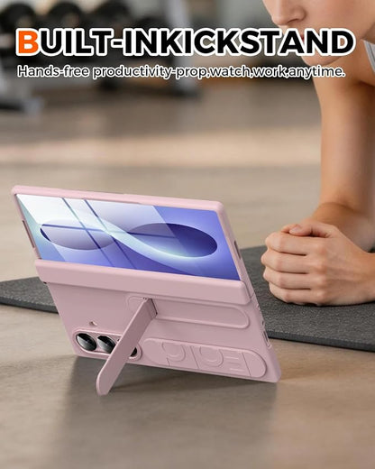 NINKI Screen Protector for Samsung Galaxy Z Fold 8 Ultra Phone Case with Hand Strap,Cute Kickstand for Samsung Z Fold 8 Ultra Finger Holder Cover,Hinge Protective Galaxy Fold 8 Ultra Case Womens Pink