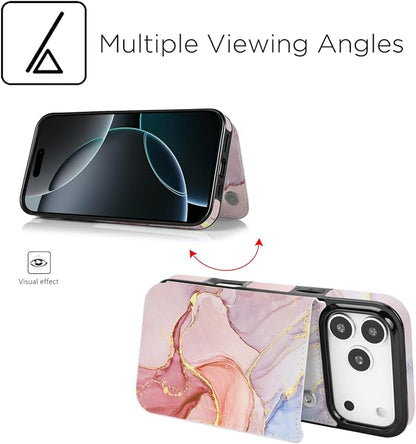 uCOLOR for iPhone 17 Pro Max Wallet Case with Card Holder PU Leather RFID Blocking Design iPhone 17 Pro Max flip case for Women Men Magnetic Clasp Kickstand Design 6.9 inch (Pink Purple Marble)