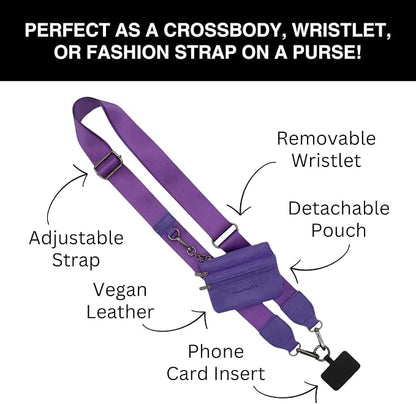 Save the Girls Clip and Go Phone Strap Solid (Purple - Purple Pouch) - Crossbody Phone Strap Chain with Zipper Wallet Pouch – Phone Lanyard with Zippered Pouch