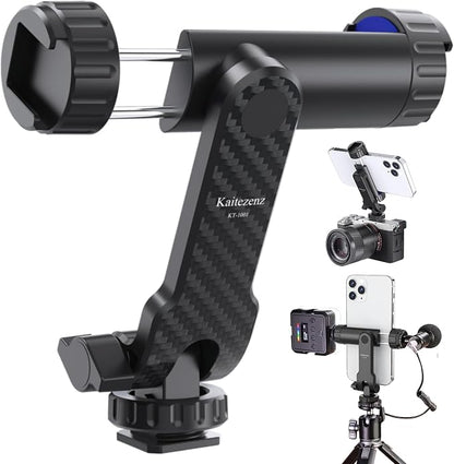 Cell Phone Tripod Mount, Universal Tripod Phone Mount with 2 Cold Shoes, 360° Rotates 180° Tilts Camera Hot Shoe Phone Mount Smartphone Tripod Holder Adapter for iPhone Samsung All Phone