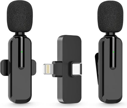 MAYBESTA Wireless Lavalier Microphone for iPhone, iPad, Android - Bluetooth Lapel Phone Mic for Video Recording - Mini Clip on Microphones for YouTube Podcast Interview(2-IN-1 Port)