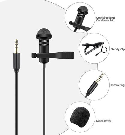 weishan Media Mod Mic for GoPro HERO11 10 9 Black Action Camera, Lavalier Lapel Videomic Clip-on Microphone Compatible with GoPro Pro 3.5mm Mic Adapter for Vlogging, 5ft