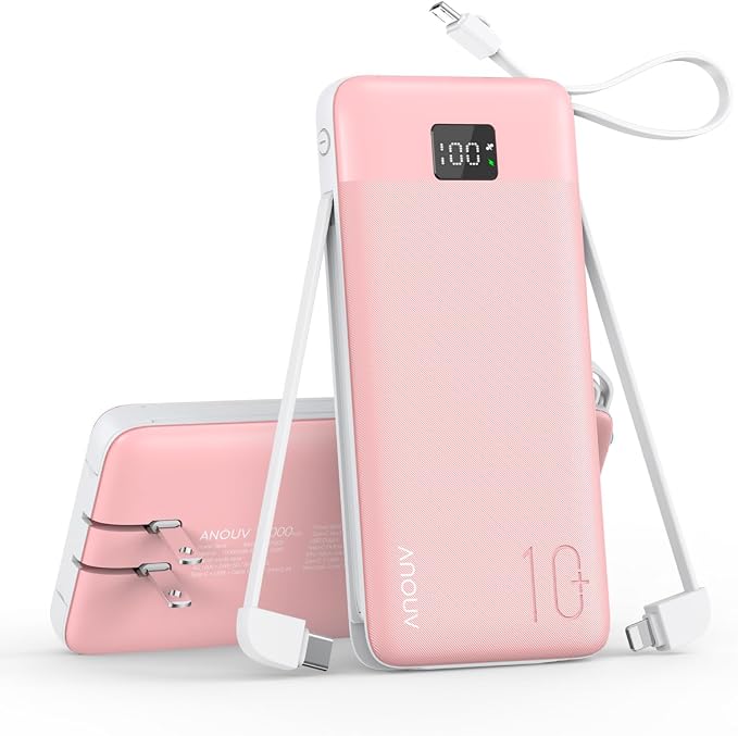 Portable Charger Built-in Cables and AC Wall Plug, 10000mAh 22.5W PD Fast Charging Power Bank, Lightweight Compact Battery Pack Travel Essentials for iPhone 17/16/15/14/13 Series,Samsung,Tablets