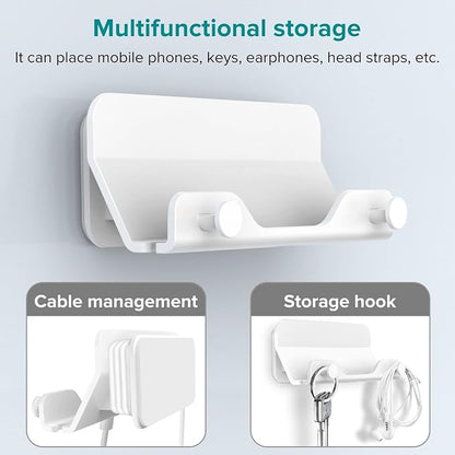 HomeMount Hands Free Wall Mount Phone Holder with Adhesive Strip for Bedroom Living Room Kitchen Compatible with All Phone or Mini ipad White (1PCS)
