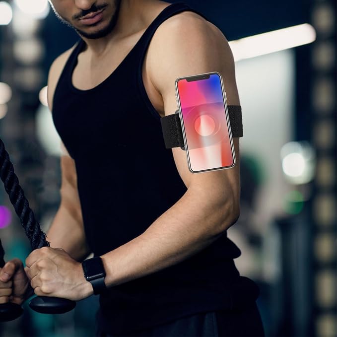 Magnetic Running Phone Holder for iPhone, 360° Rotatable Running Armband Strong Adaptability Workout Cycling Sports Runners Cell Phone Arm Band Compatible with iPhone 12 13 14 15 16 Pro Max Plus Mini