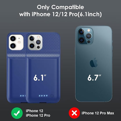 Battery Case for iPhone 12/12 Pro,[2025 Upgraded] 10800mAh Ultra-Slim Portable Extended Charger Case Cover for iPhone 12/12 Pro Charging Case (6.1 Inch)-Blue