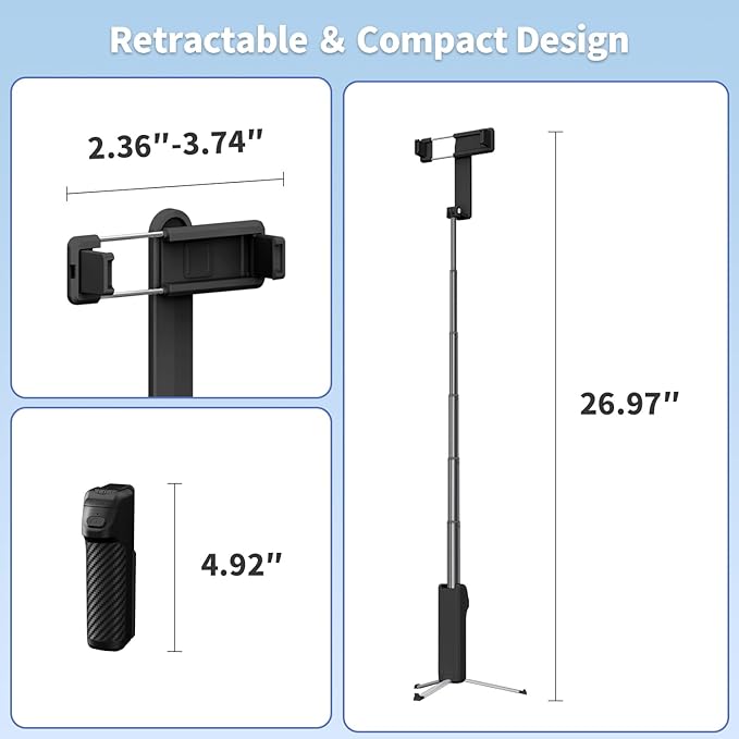 yAyusi Extendable Mini Selfie Stick Tripod with Remote, Pocket Size Portable Tripod for iPhone, Small Compact Phone Selfie Stick Tripods Mount for Travel/Vlog/Video Recording/Live Streaming (Black)