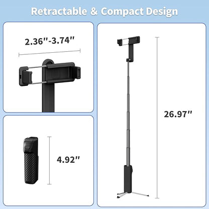 yAyusi Extendable Mini Selfie Stick Tripod with Remote, Pocket Size Portable Tripod for iPhone, Small Compact Phone Selfie Stick Tripods Mount for Travel/Vlog/Video Recording/Live Streaming (Black)