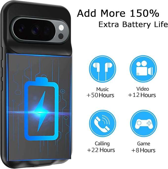 Battery Case for Pixel 10/10 Pro, Upgraded 10000mAh Battery Pack Rechargeable Charger Case with Wireless Charging Compatible for Pixel 10/10 Pro(6.3 inch) External Charging Cover(Black)
