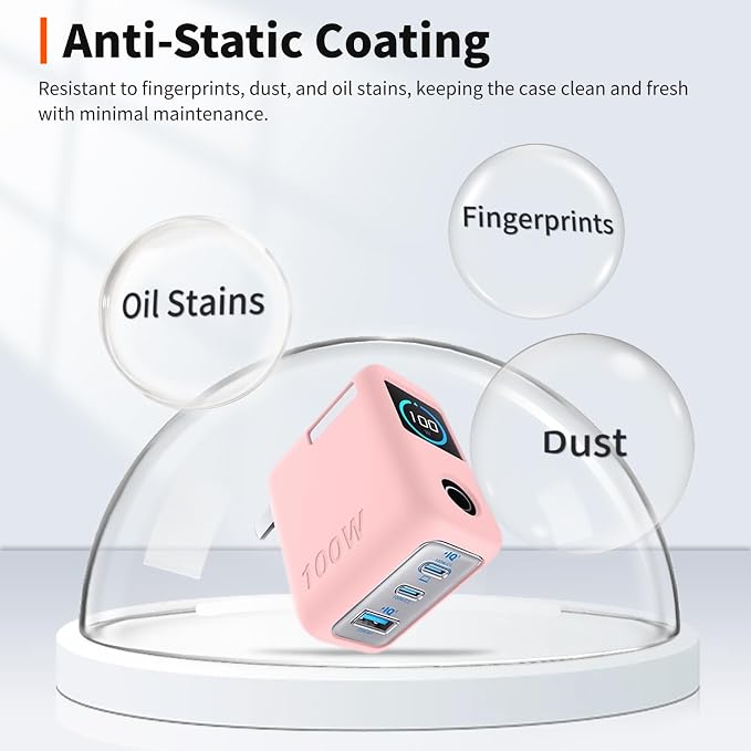 for Anker 100W Charger Silicone Case Cover, Shockproof/Waterproof/Dustproof, Scratch-Resistant, Chargeable Without Removal (Pink)