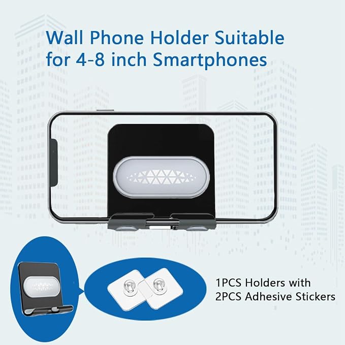Shower Phone Holder with 2PCS Adhesive Stickers,Aluminum Alloy Wall Mount Phone Stand for Bathroom,Kitchen,Office and More,Compatible with Smartphone(Black-Gray) e(Black-Gray)