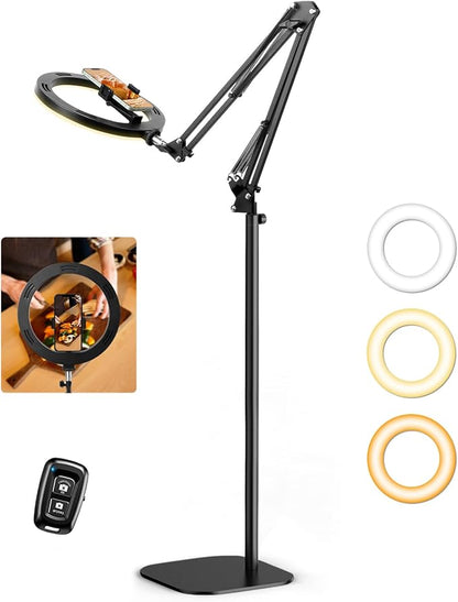 Ring Light with Stand Tripod for iPhone – Evershop 10” Overhead Camera Mount, 70.8” Tall Adjustable Selfie Light with Phone Holder for Video Recording, Photography, Streaming, TikTok, YouTube