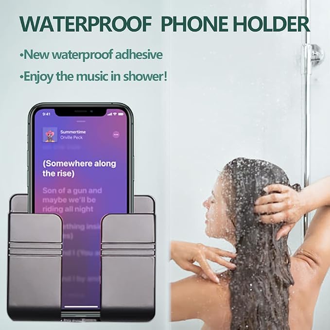 CEI&BPY Wall Mount Phone Holder, Phone Stand with Self Adhesive. Phone Holder for Charging and RV for iPhone and Android (1Pc,Black)