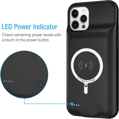 Battery Case for iPhone 12/12 Pro, Enhanced 10000mAh Portable Protective Smart Qi Wireless Charging Case Compatible with iPhone 12/12 Pro (6.1 inch) Rechargeable Extended Battery Charger Cover(Black)