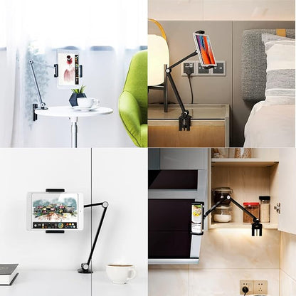 iPad Desk Mount, Adjustable Tablet Holder Clamp, 360 degree Rotation, Sturdy Aluminum Tablet Arm Mount for 4.7"-13" iPad Pro/Air/Mini, iPhone, Galaxy Tab, for Kitchen, Work, Video Call(Black)